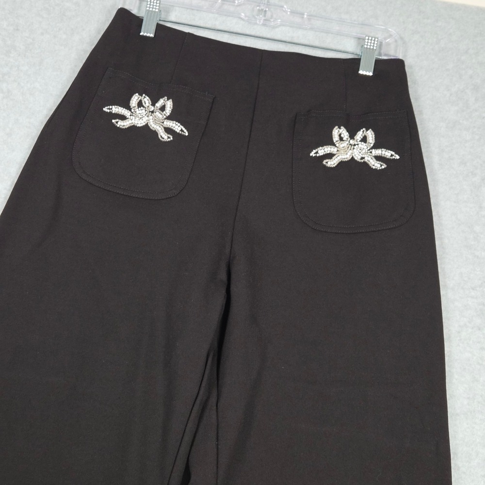 Maeve Womens 29 The Colette Full Length Wide Leg Pants Beaded Bow Black Coquette